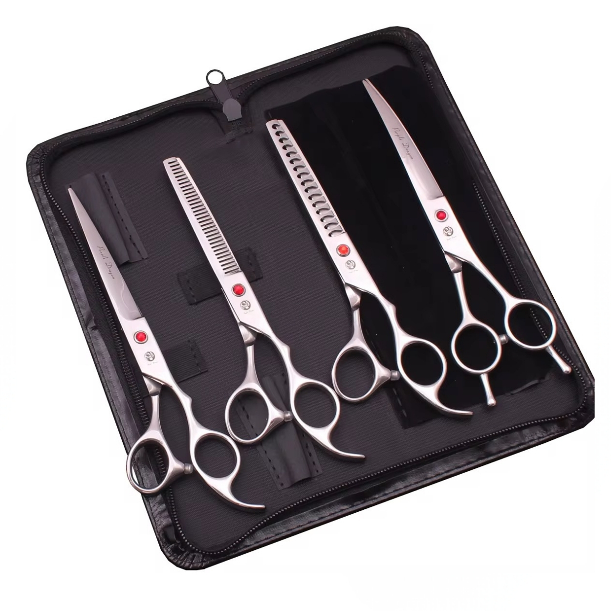 Комплект груминг ножици 7″ (18 см) – прави, извити, филажни и чънкър